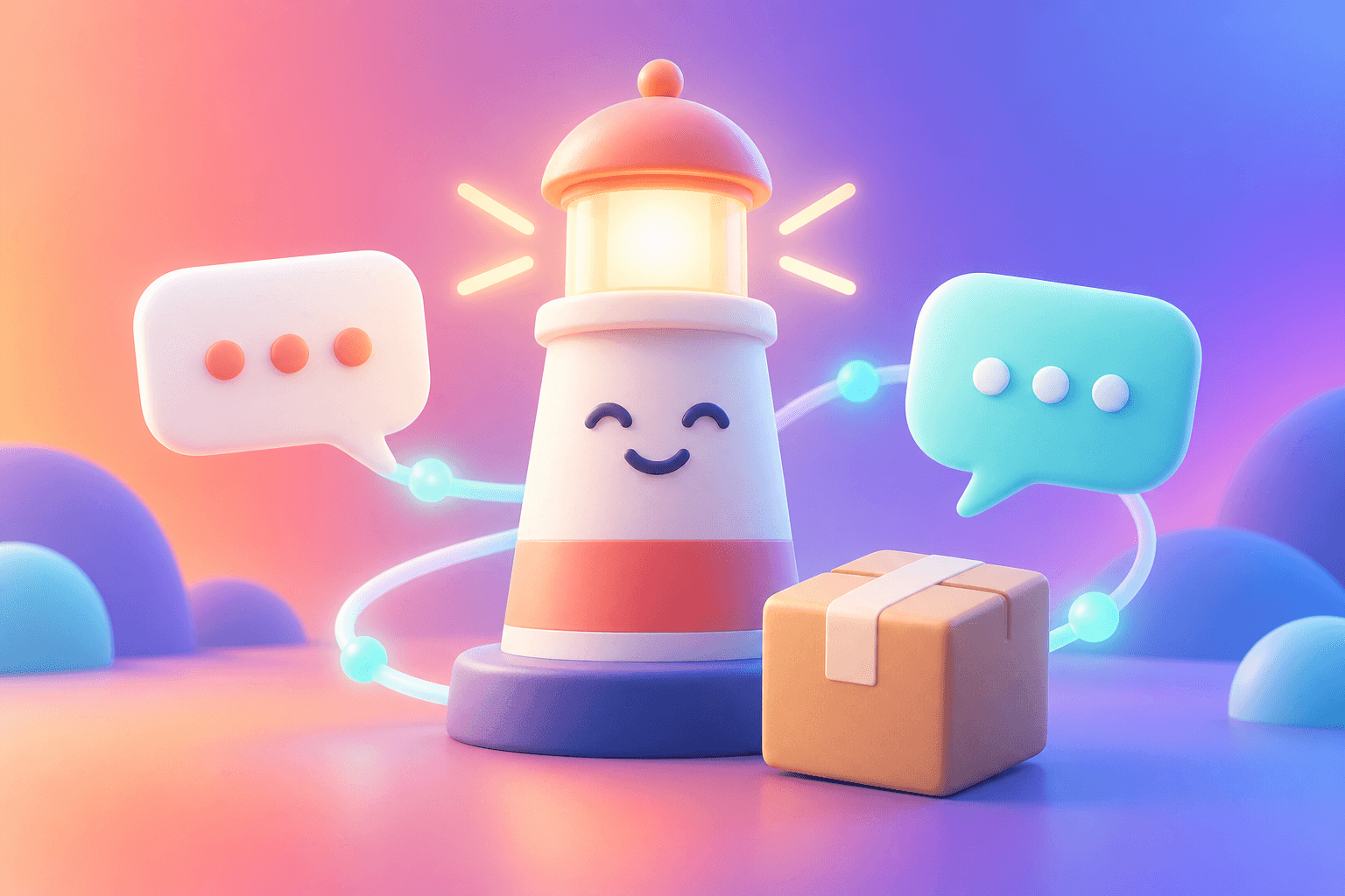 A stylized support beacon with chat messages