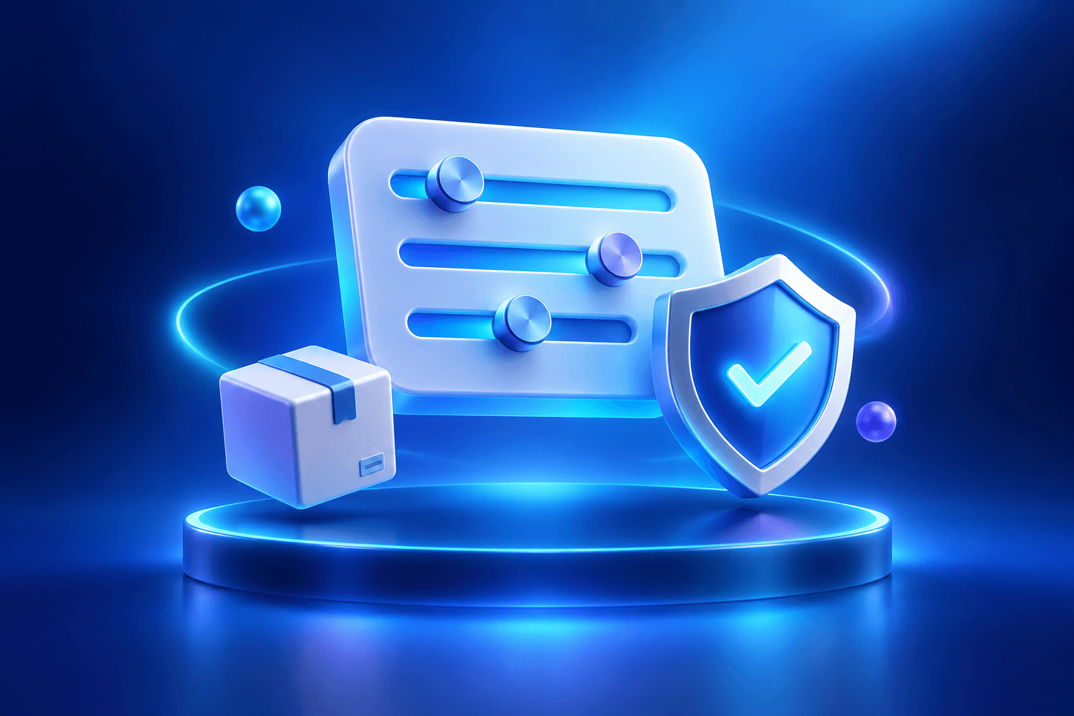 A stylized control panel with settings and a shield